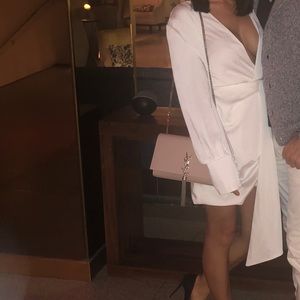 White satin drape mini dress